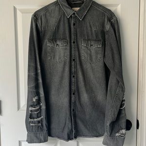 All Saints Distressed Denim Button Down